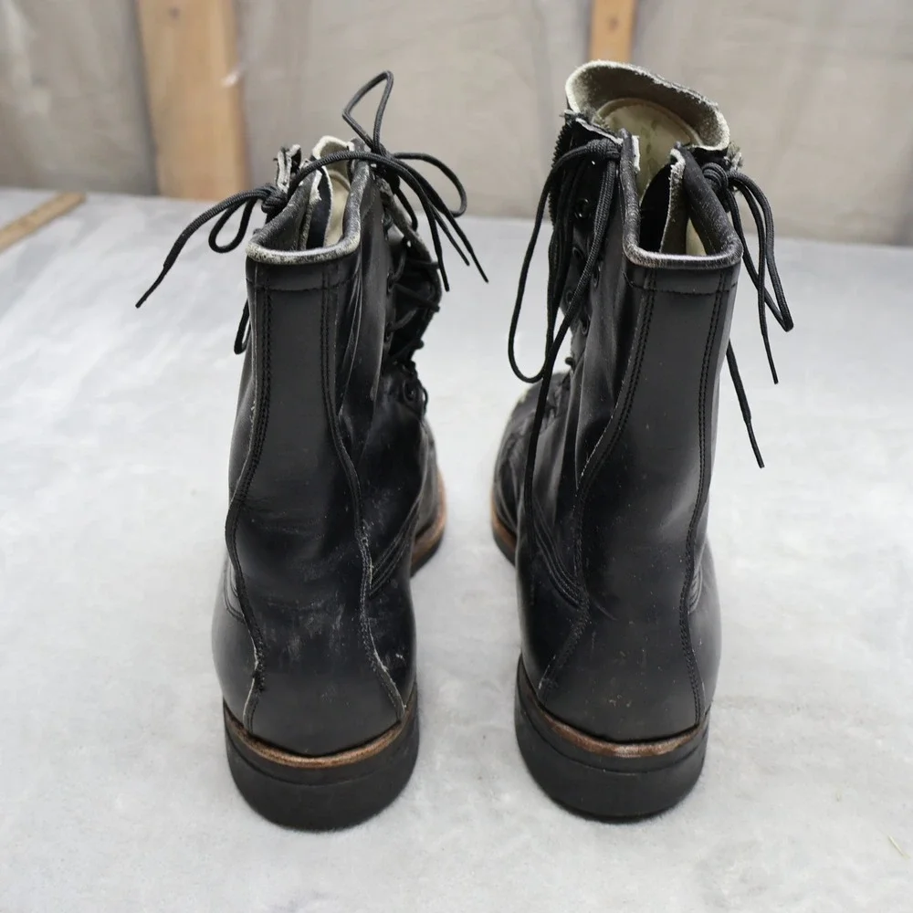 Addison Military Mens 9.5D Combat Boot Black Leather Zipper Lace Zip Utility VTG